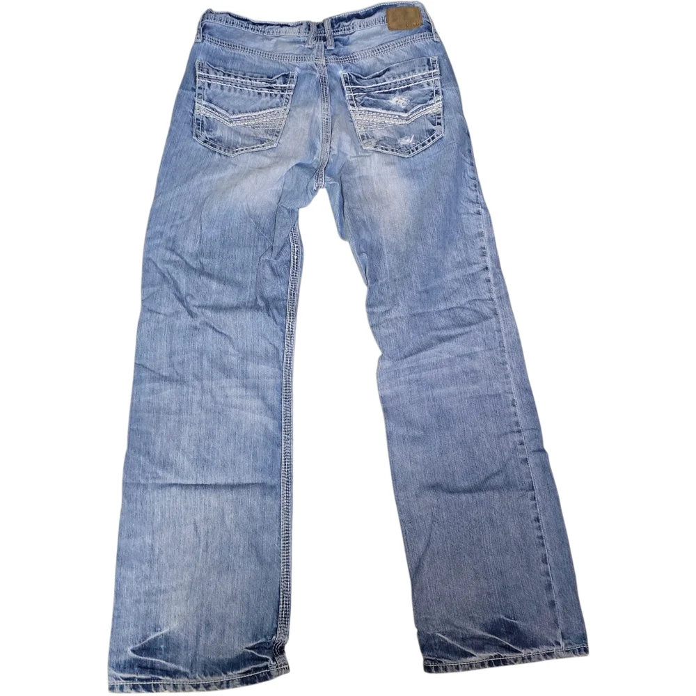 BKE Tyler 34L Western Cowboy Distressed Light Wash Mens Jeans 34x32 - Picture 6 of 8